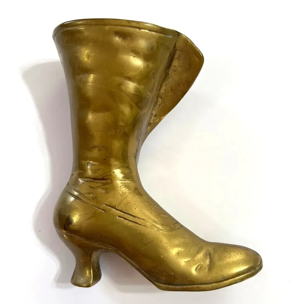 Vintage Brass Victorian Boot Figurine Collectible Decorative Vase Planter MCM